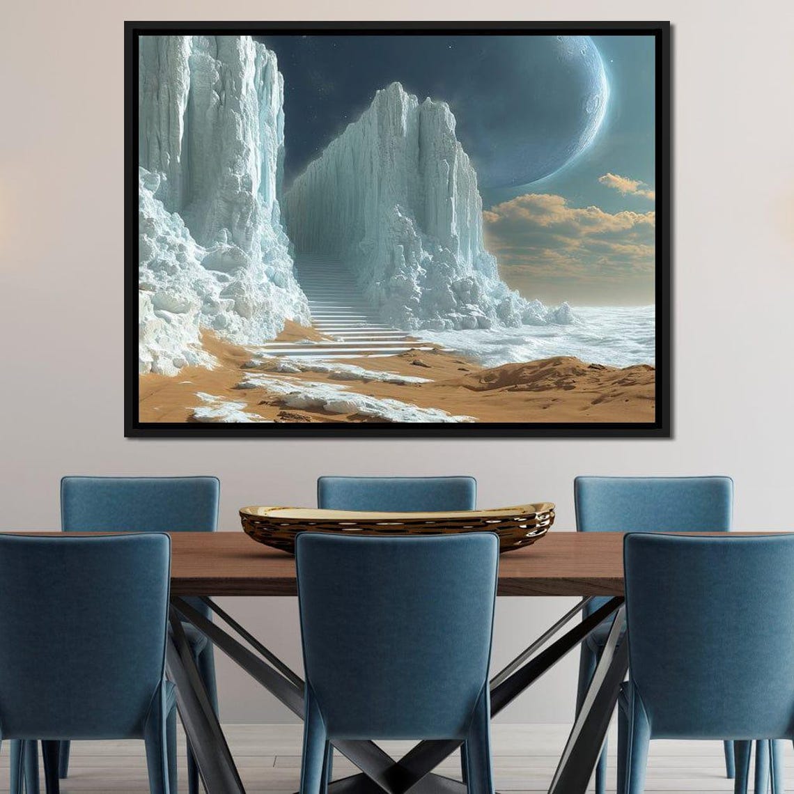 Cosmic Ice Canyon Staircase Moon Planet Fantasy Landscape Wall Art - Image 2