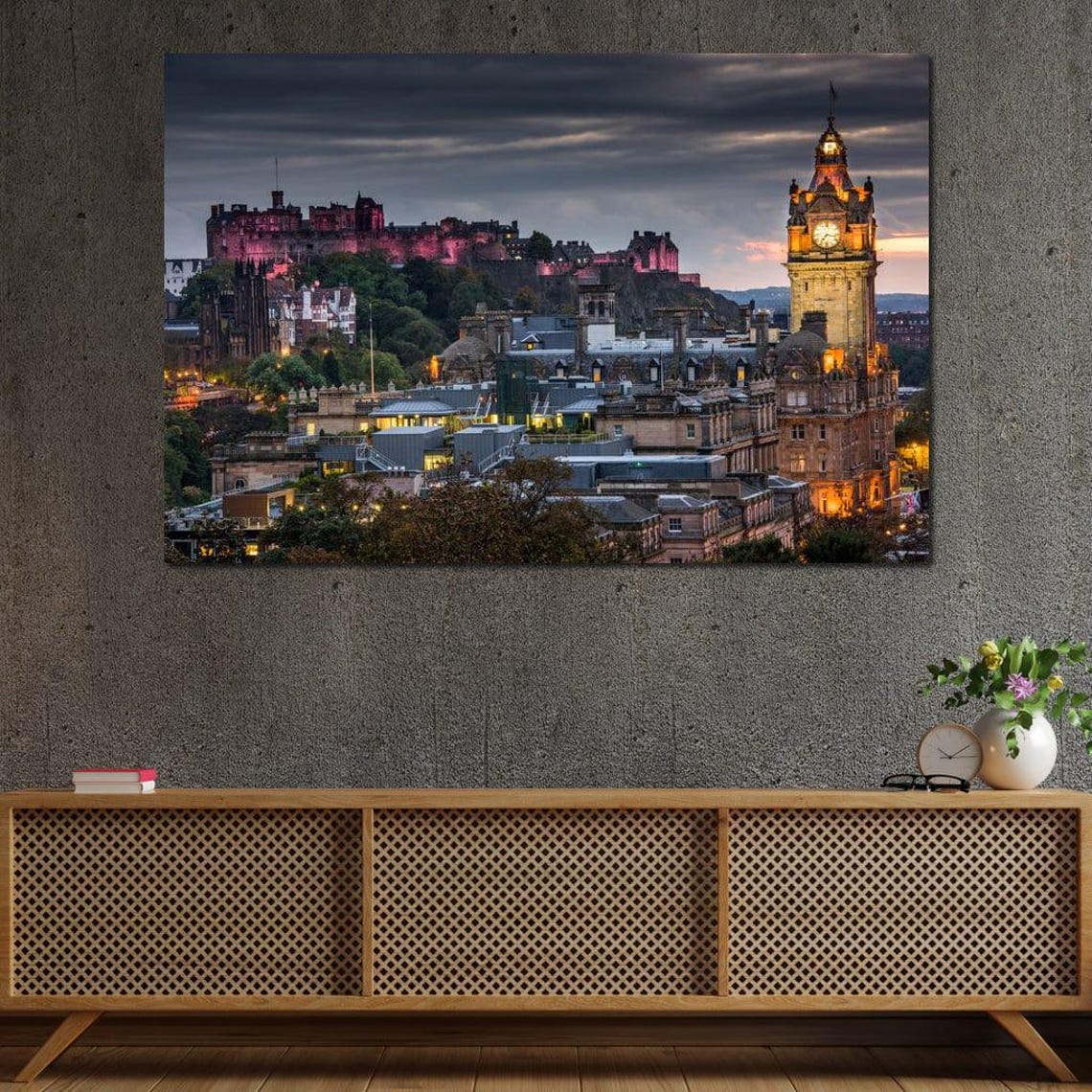 Edinburgh Castle Dusk Old Town Clock Tower Night Lights Poster - Image 2