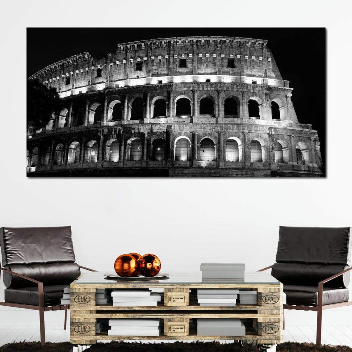 Colosseum Rome Night Black White Illuminated Ancient Landmark Wall Art - Image 4