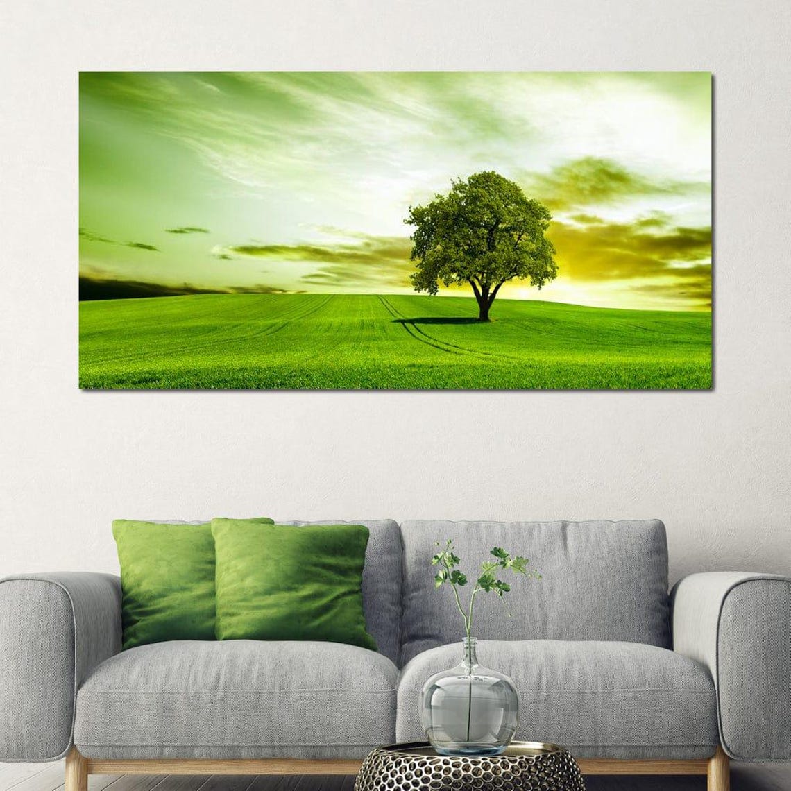 Lone Tree On Rolling Green Prairie Golden Hour Nature Landscape Poster - Image 2