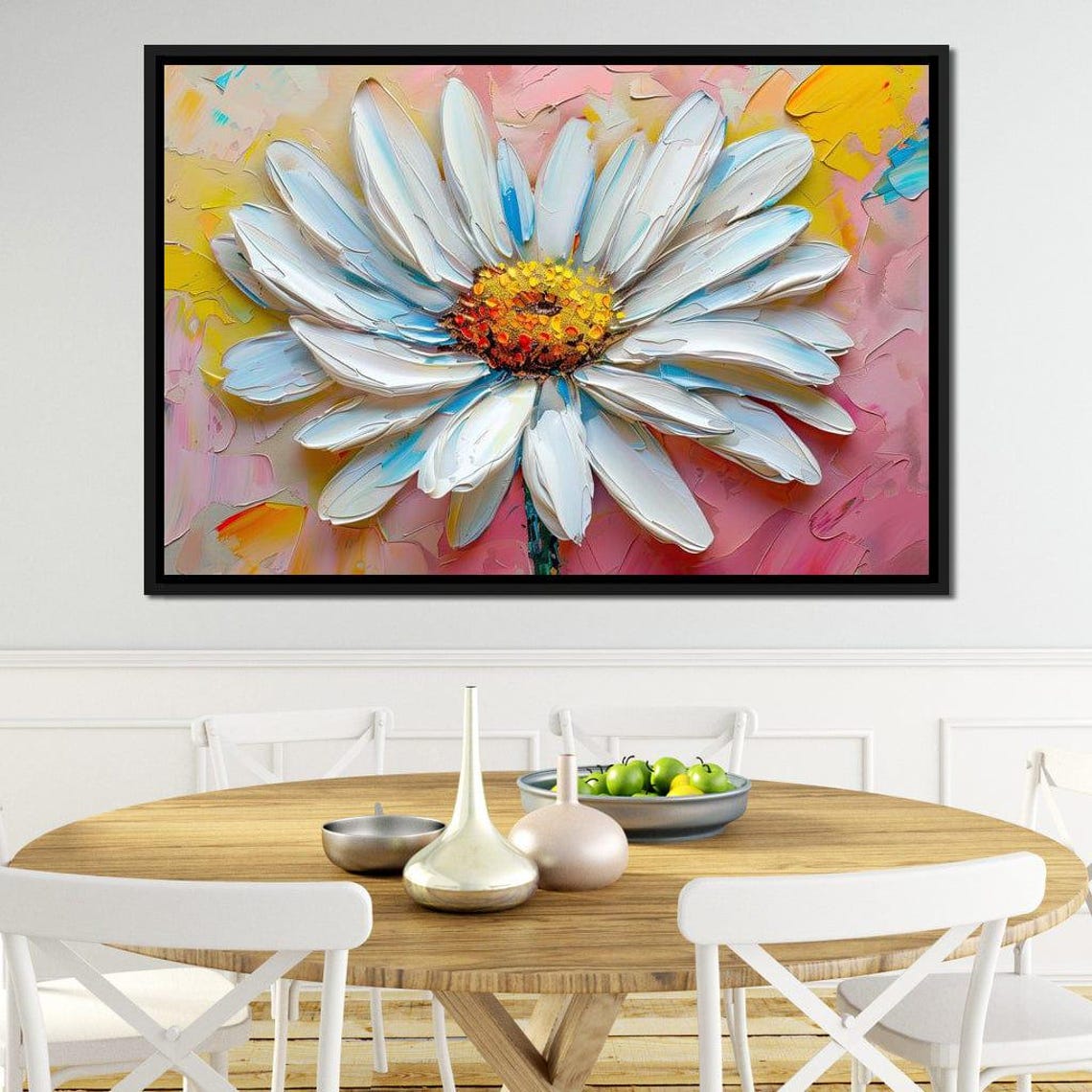 Giant White Daisy Impasto Bloom Sunny Pastel Floral Wall Art Poster