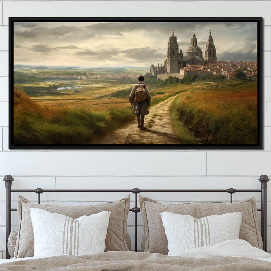 Camino De Santiago Pilgrim Path Cathedral Golden Field Travel Poster - Image 2