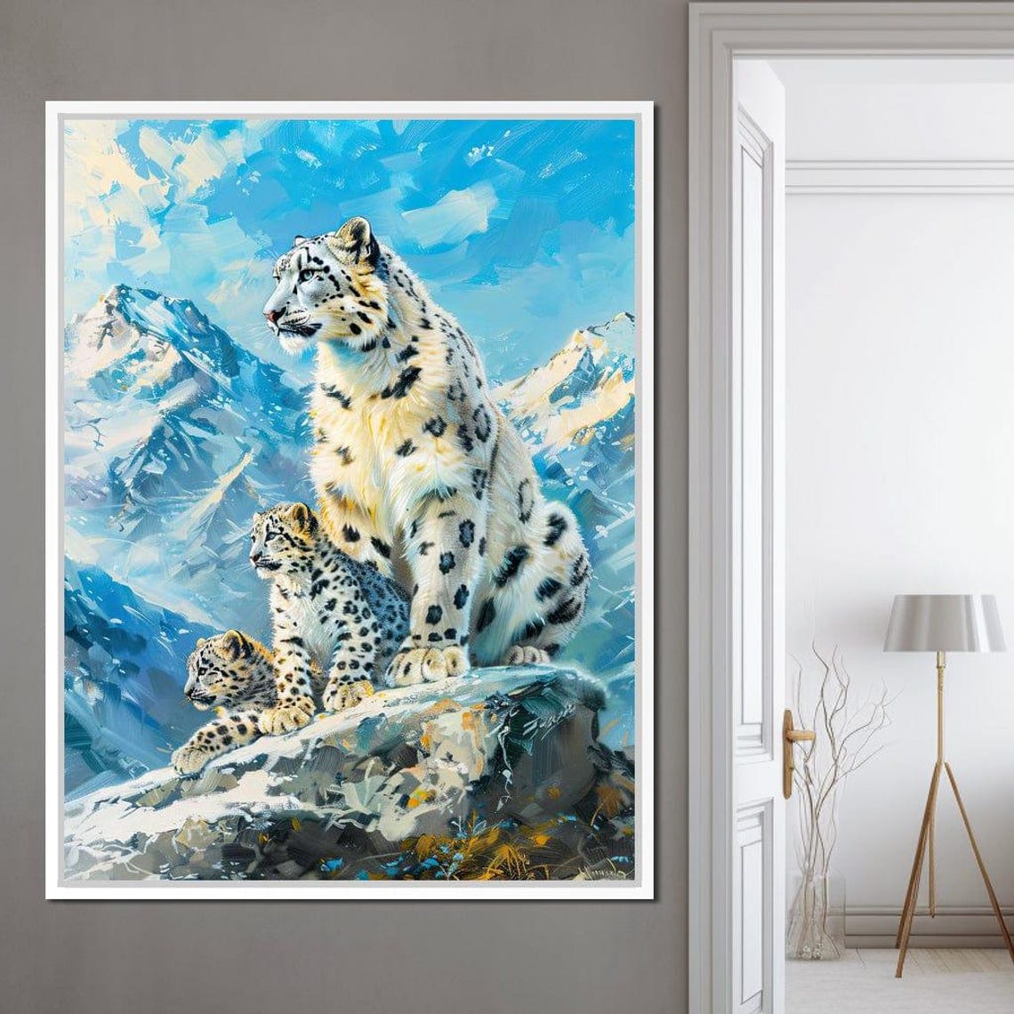 Snowbound Leopard Majesty Mother Cubs Snowy Peak Wildlife Poster - Image 4