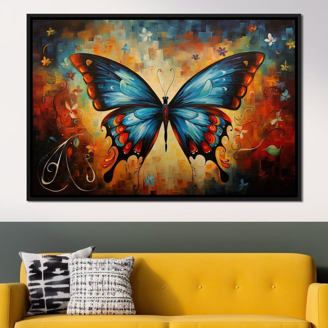 Blue Butterfly Mosaic Floral Background Vibrant Nature Wall Art Poster
