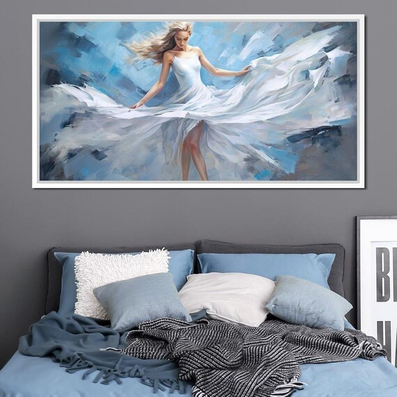 Blue Reverie Graceful Ballerina In White Dress Dreamy Dance Art Poster