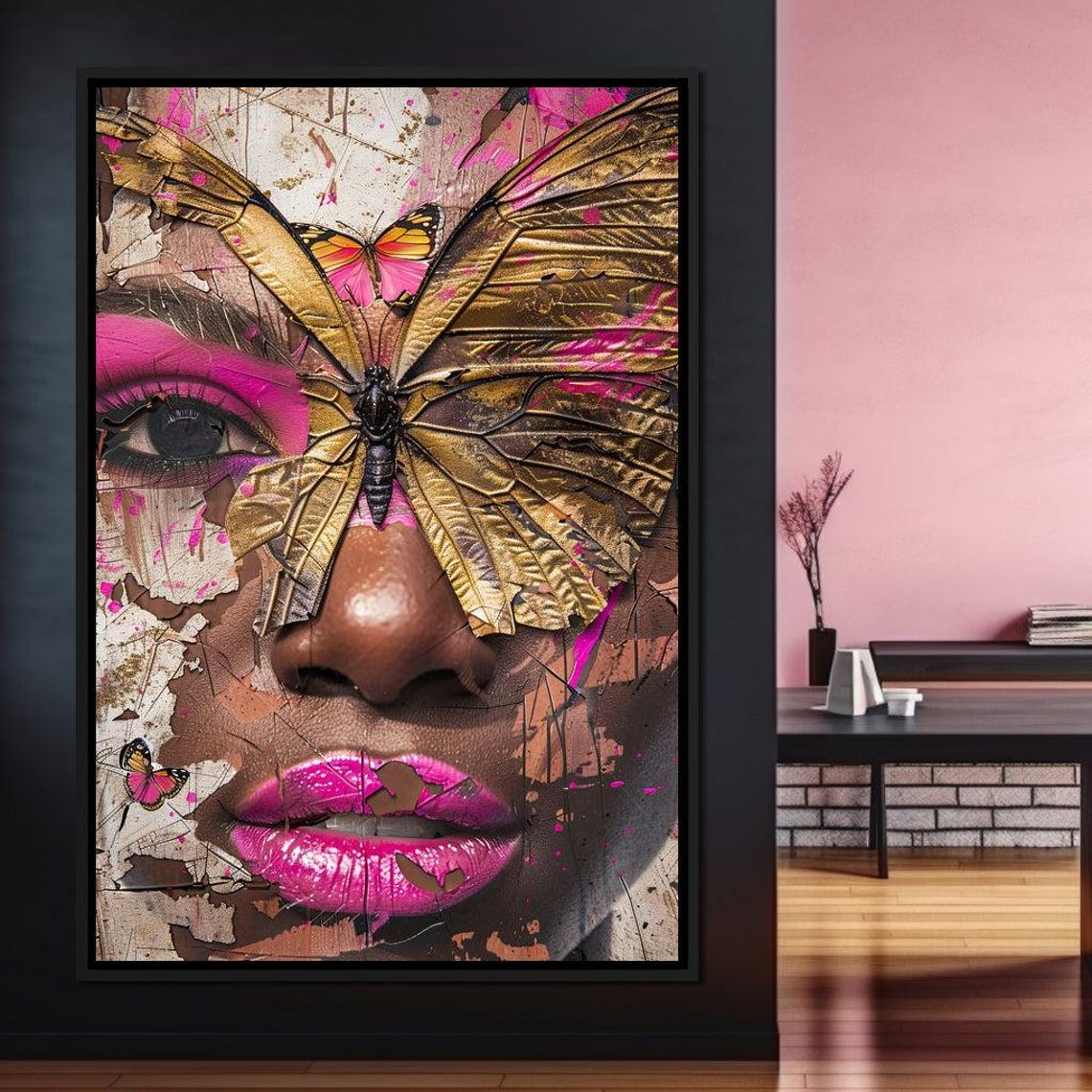 Radiant Metamorphosis Elegance Butterfly Design Pink Brown Art Unique Home Decor Modern Wall Decor By Nichecanvas - Image 3