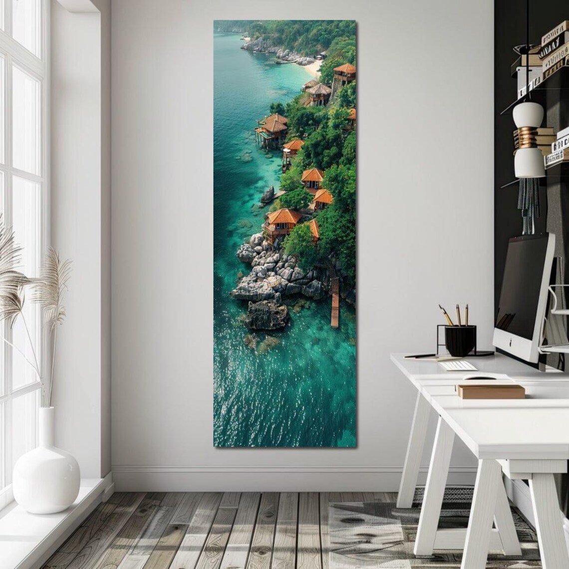 Aerial Tropical Coastline Bungalows Turquoise Sea Aerial View Poster - Image 2
