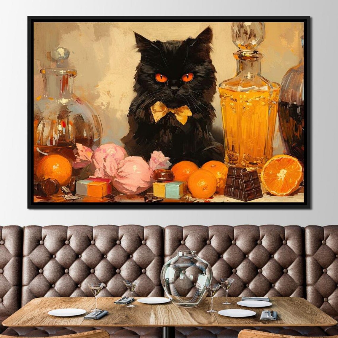 Black Cat With Gold Bow Tie Feast Of Oranges And Sweets Art Poster
