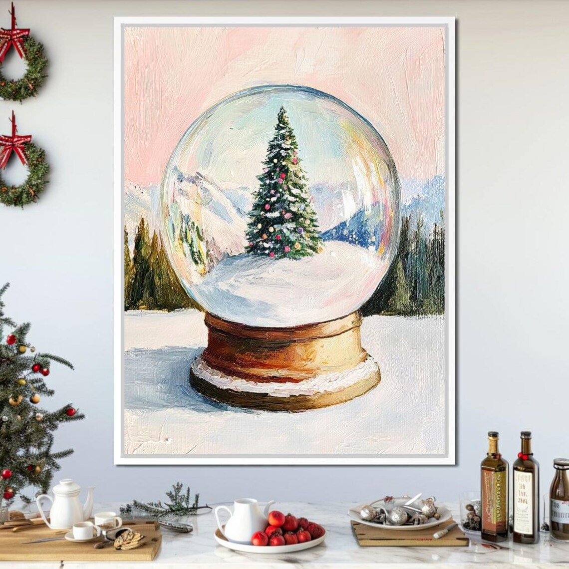 Christmas Tree Snow Globe Pink Pastel Winter Wonderland Art Poster