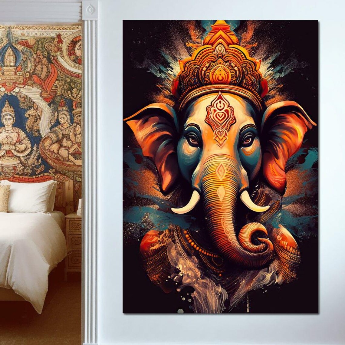 Ganesha Blessing Vibrant Elephant Deity Hindu Spiritual Poster - Image 3