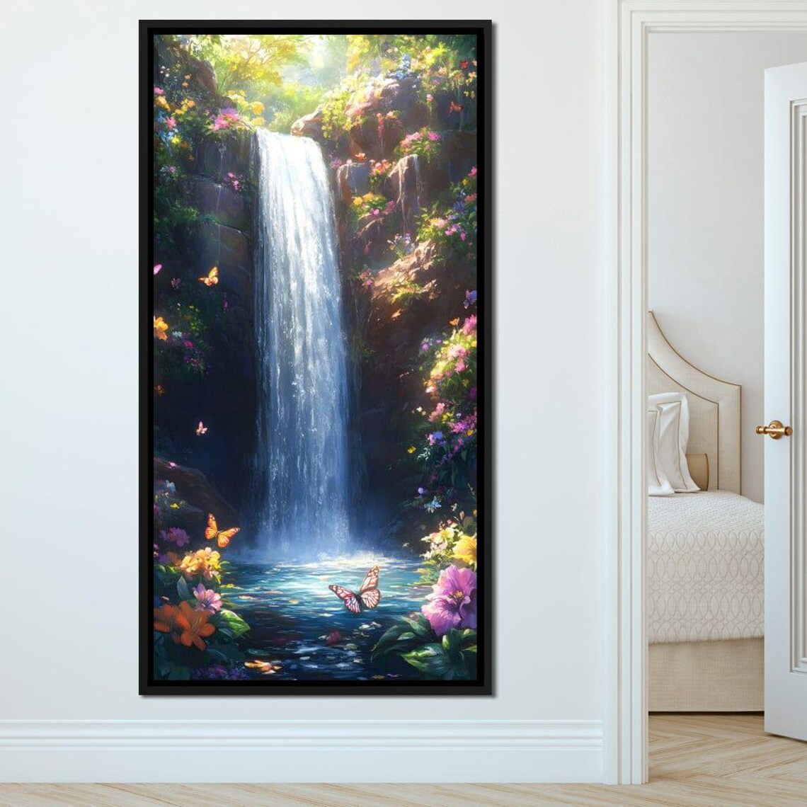 Hidden Waterfall with Butterflies and Tropical Flowers Wall Poster - Image 4