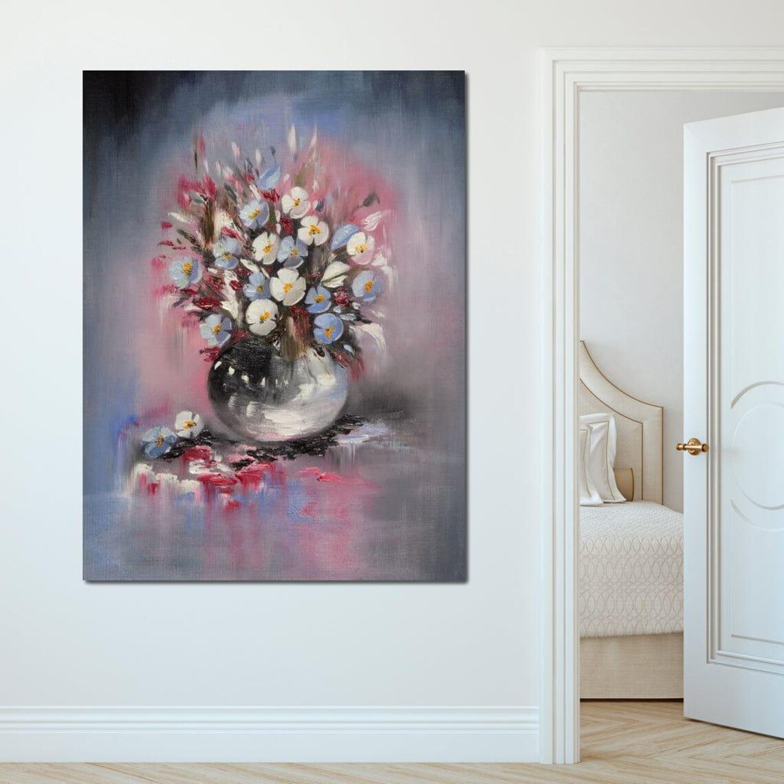 Soft Impressionist Flower Bouquet Glass Vase Pastel Bloom Art Poster