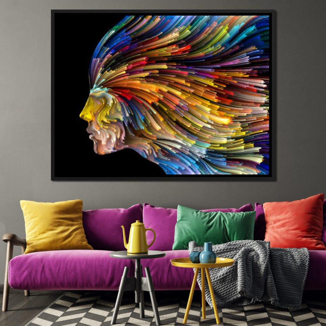 Psychedelic Rainbow Face Colorful Abstract Portrait Art Poster