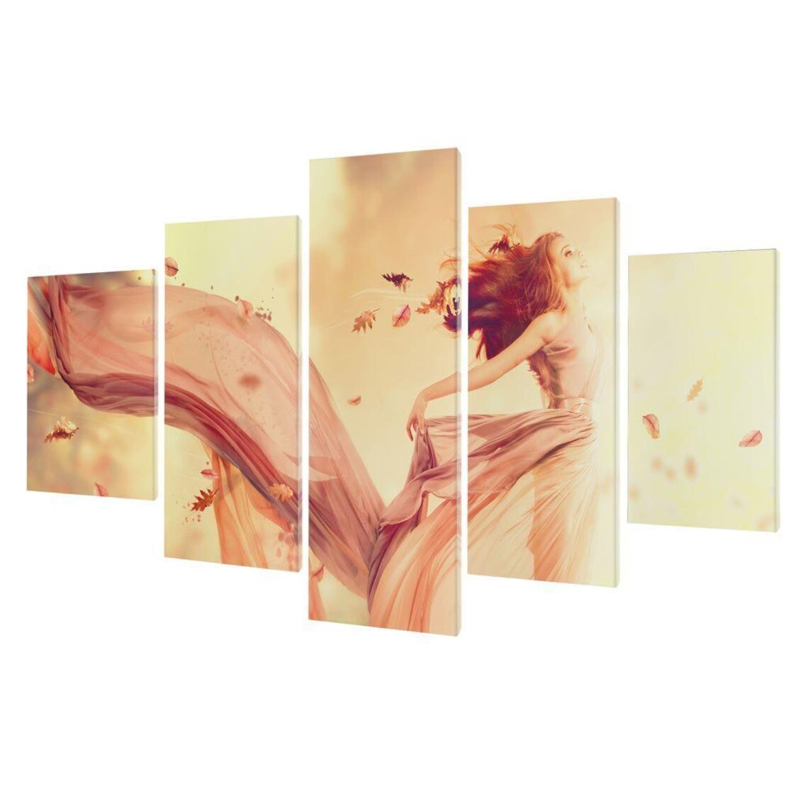 Golden Autumn Fairy Five Panel Wall Art Woman In Flowing Dress Poster - Image 3