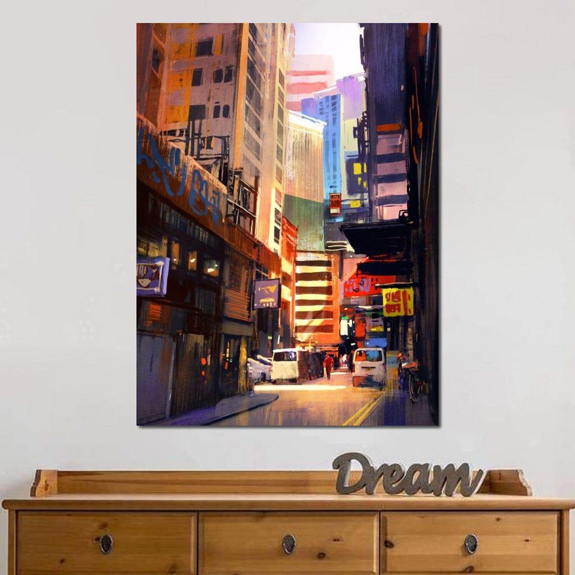 Hemererae Market Urban Wall Art Colorful Cityscape Modern Street Scene Vibrant Yellow Oil Painting By Nichecanvas - Image 3