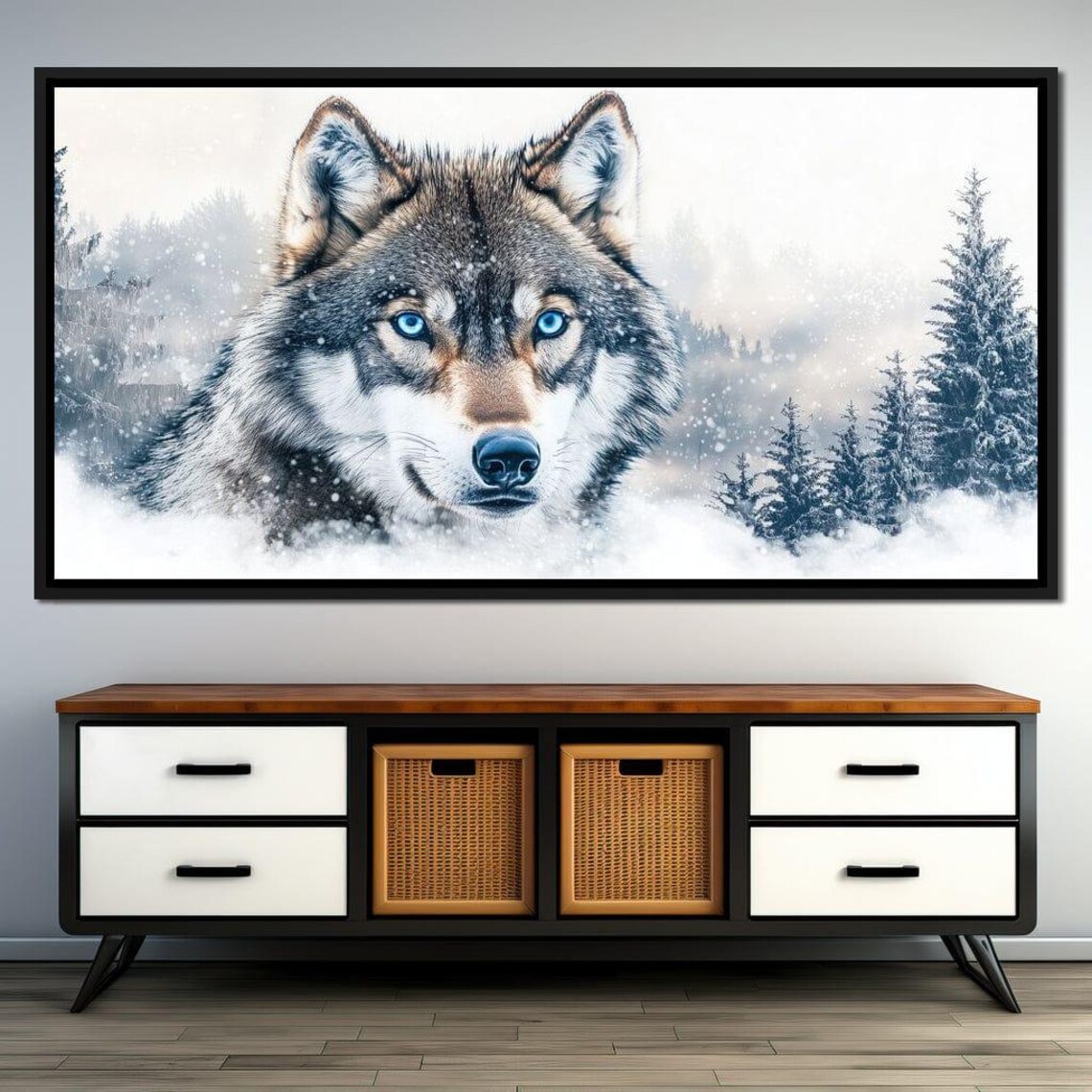 Blue Eyed Wolf Snowy Forest Winter Majestic Wildlife Animal Wall Print - Image 4