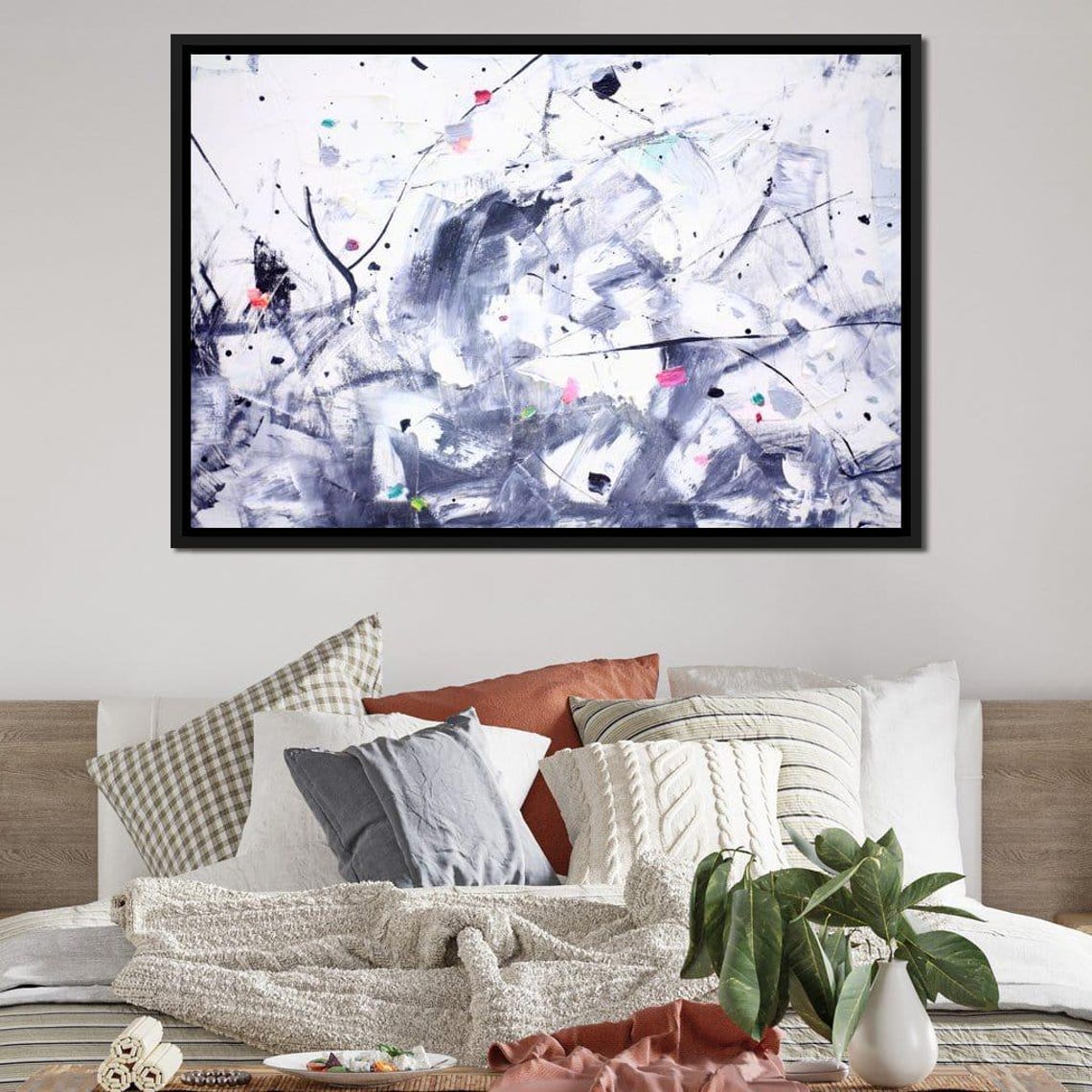 White Gray Minimalist Abstract with Pink Accents Modern Wall Art Print - Image 2