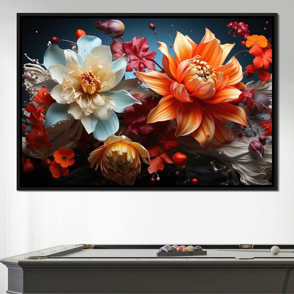 Giant Orange Dahlia Blooms Smoke Swirls Multi Panel Floral Poster - Image 2