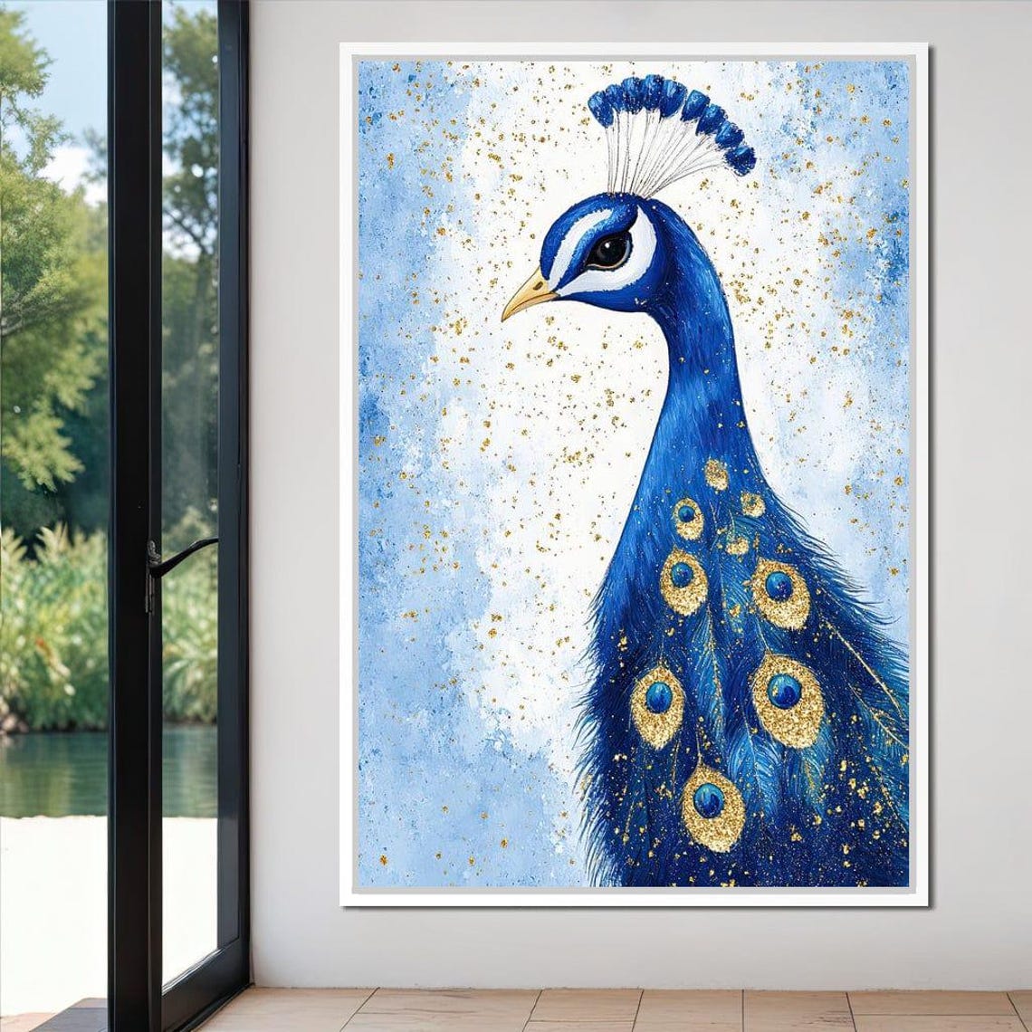 Sapphire Blue And Gold Peacock Elegant Bird Feather Art Poster - Image 2