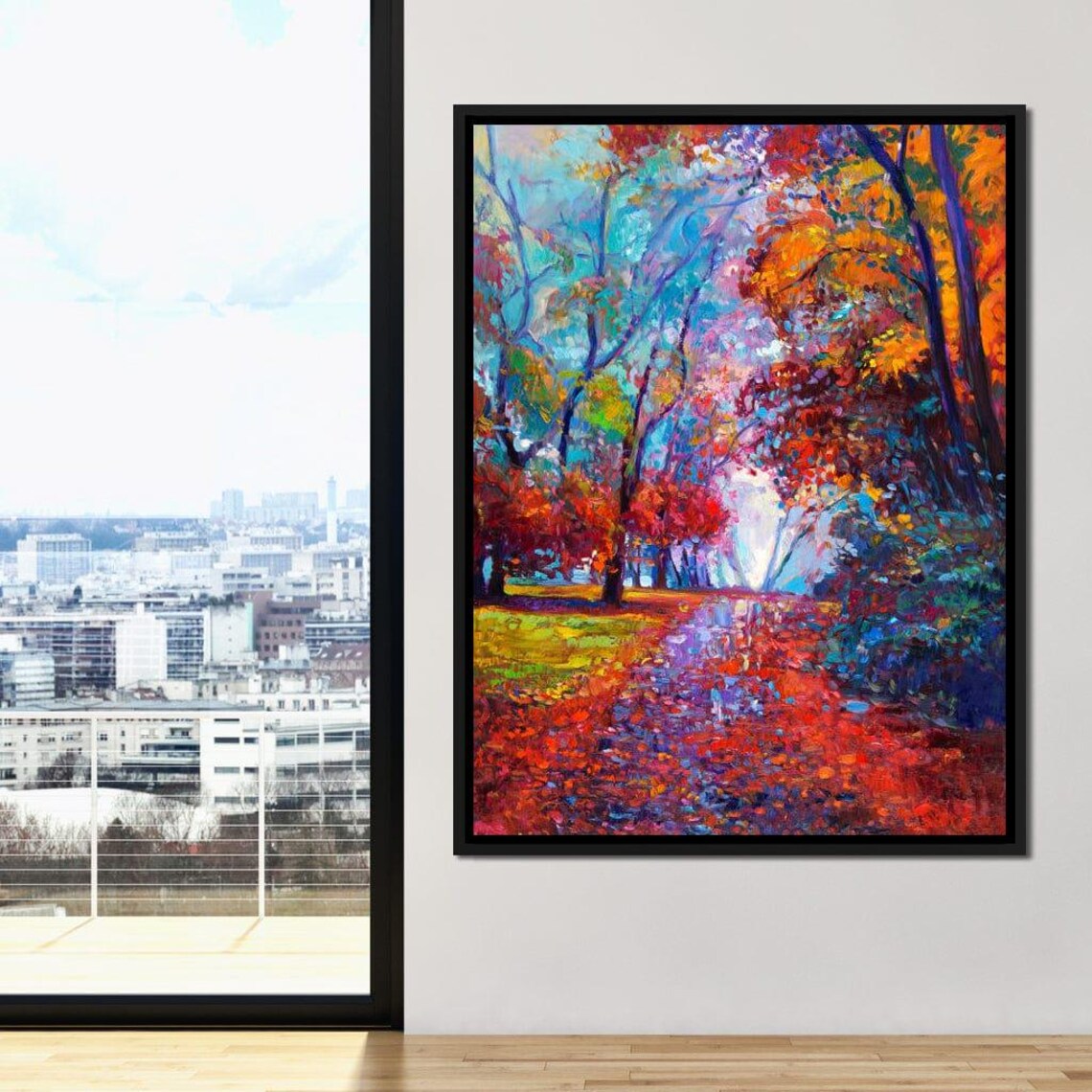 Autumn Forest Path Vibrant Fall Colors Oil Painting Cozy Nature Poster - Image 2