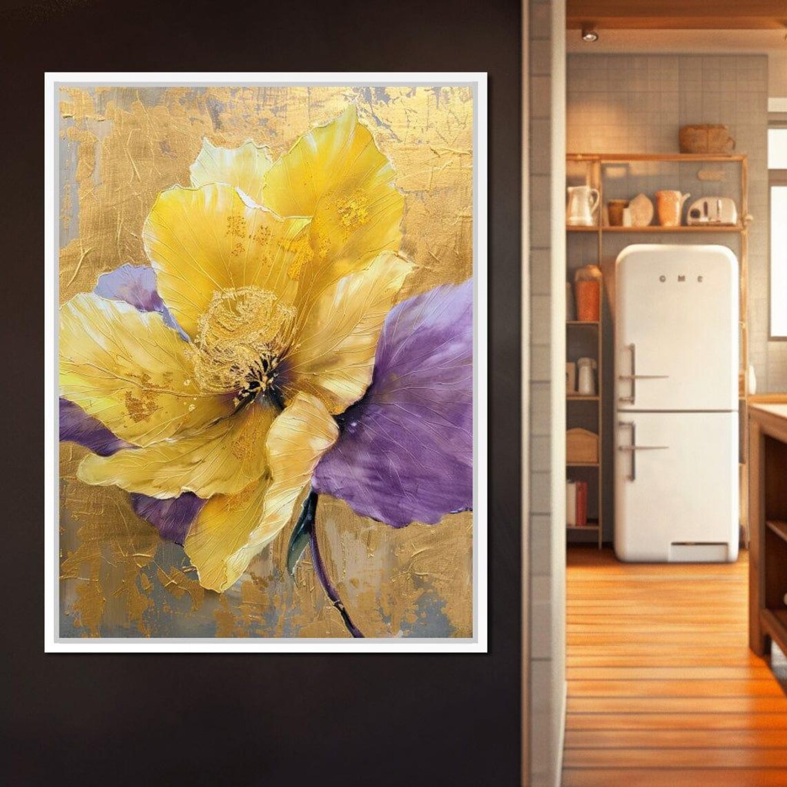 Yellow Gold Flower Purple Petals Abstract Gold Leaf Wall Art Poster - Image 4