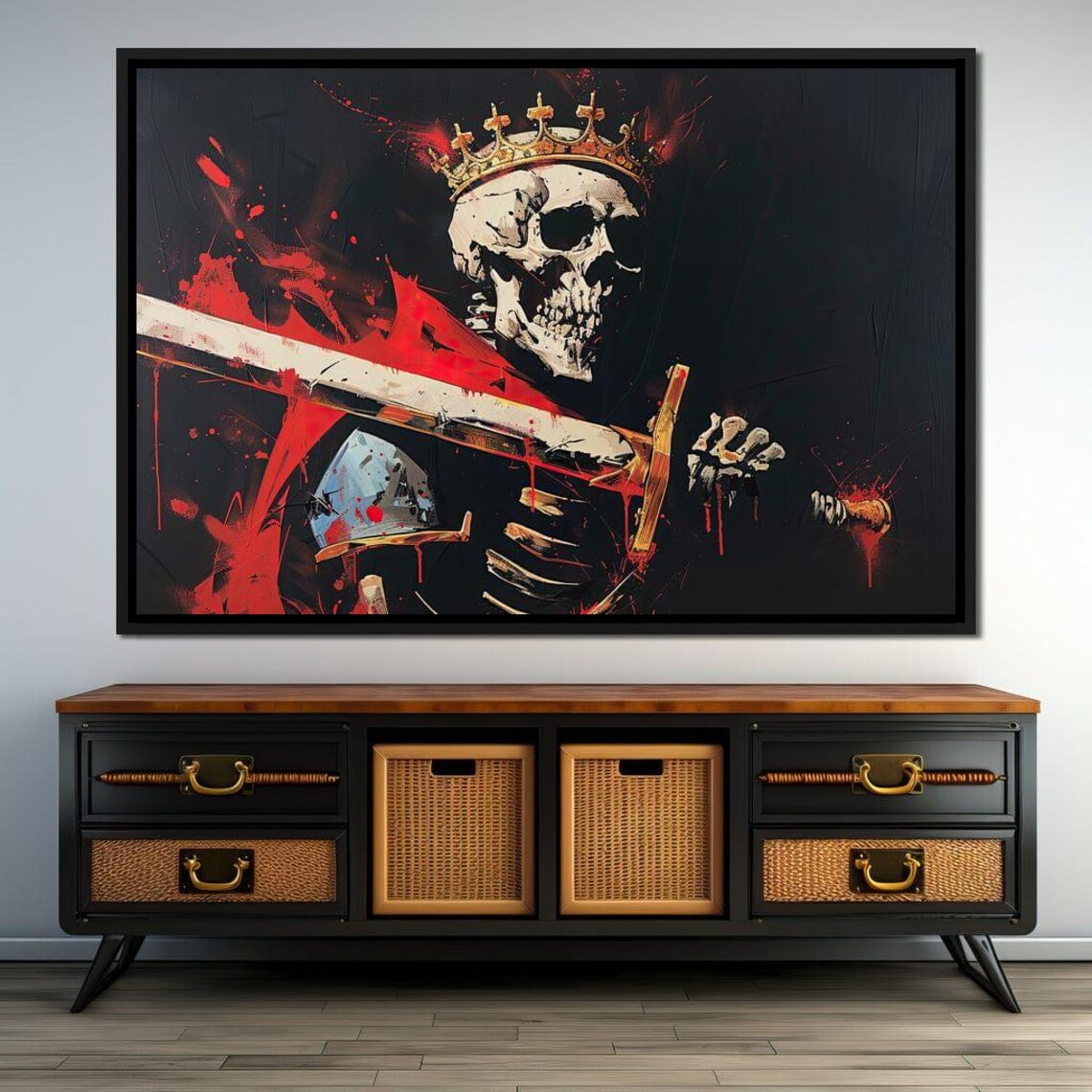 Skeleton King Bloody Sword Dark Gothic Red Black Fantasy Art Poster - Image 3