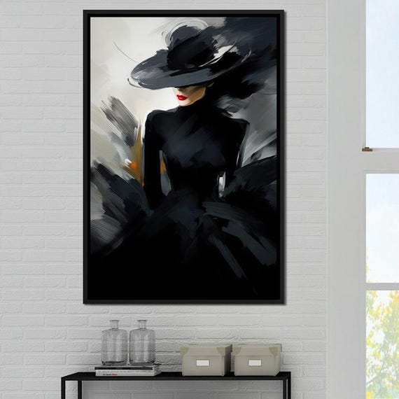Enigma In Ebony Silhouette Elegant Decor Modern Wall Art Fashion Painting Stylish Portrait Black White Art By Nichecanvas