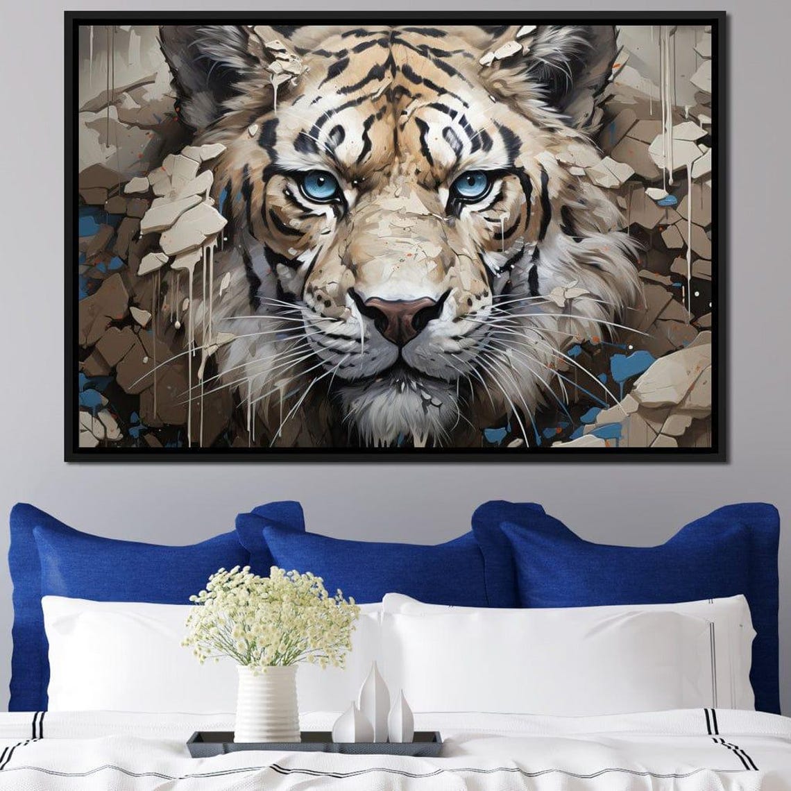 White Tiger Blue Eyes 3D Breakthrough Big Cat Wildlife Art Poster