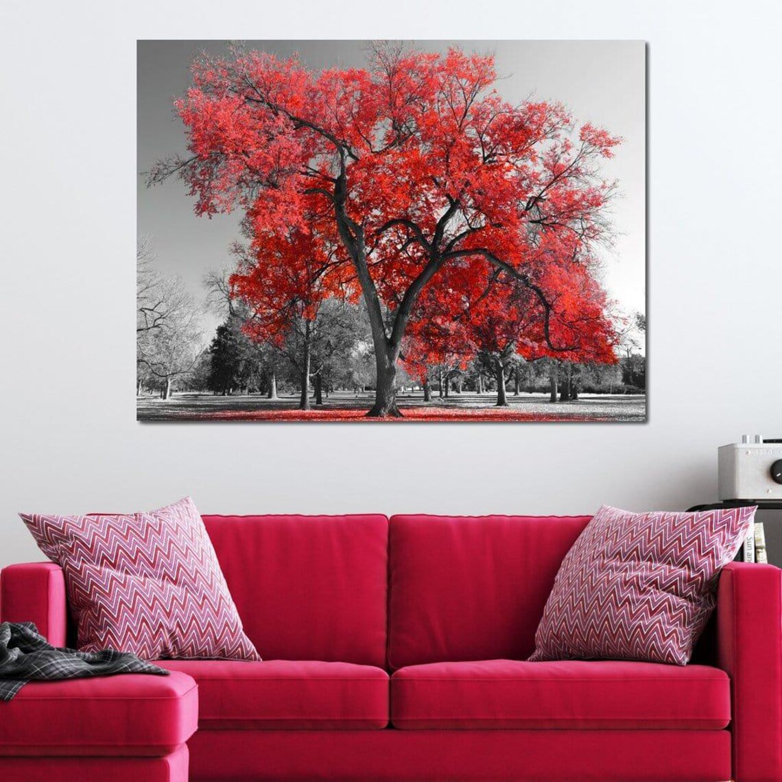 Big Red Tree Red Tree Art Nature Wall Art Fall Decor Unique Wall Art Modern Home Aesthetic Landscape Art By Nichecanvas - Image 4