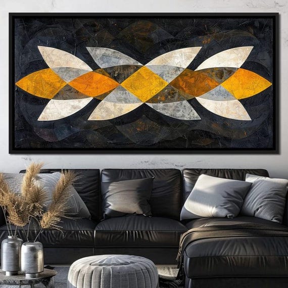 Radiant Geometric Gold Harmony Modern Abstract Wall Art Bold Symmetry Orange Black Gold Decor By Nichecanvas