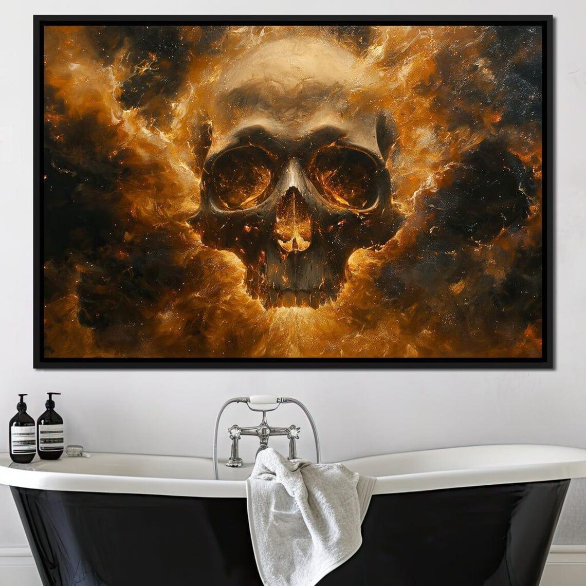Fiery Inferno Skull Rising From Golden Flames Dark Fantasy Poster - Image 2