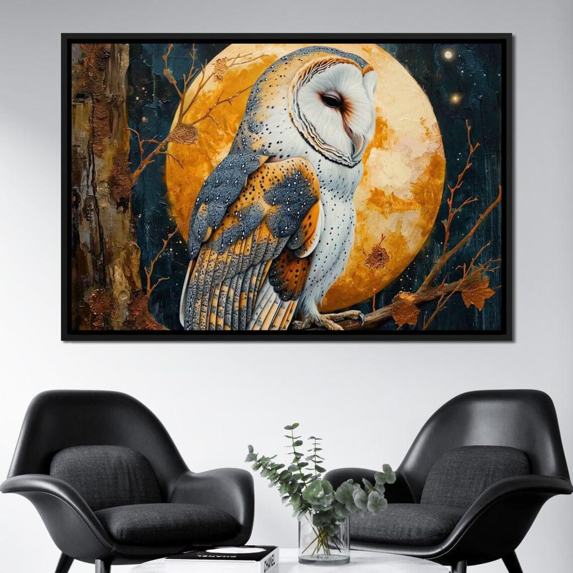 Barn Owl Perched Under Golden Moon Starry Night Wildlife Art Poster - Image 2
