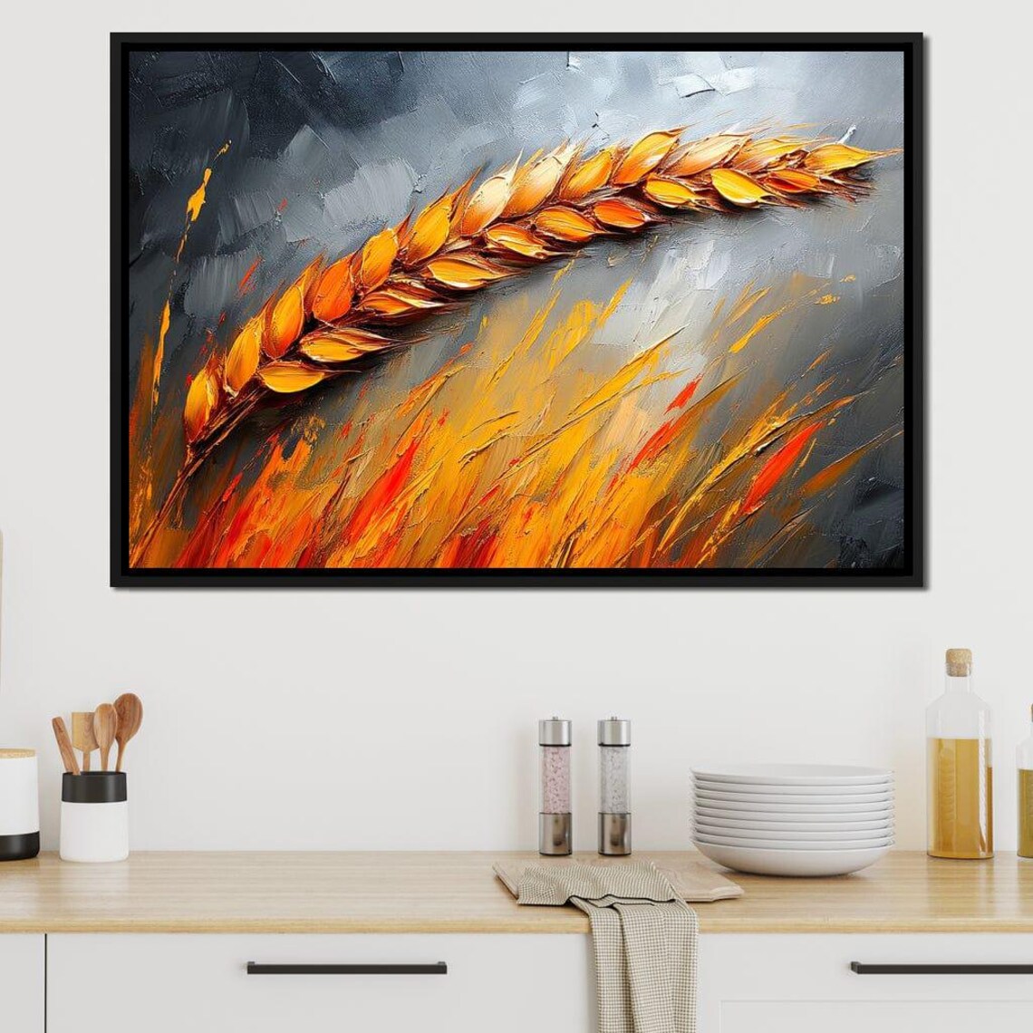 Golden Wheat Ear Orange Strokes Gray Abstract Harvest Nature Poster - Image 2