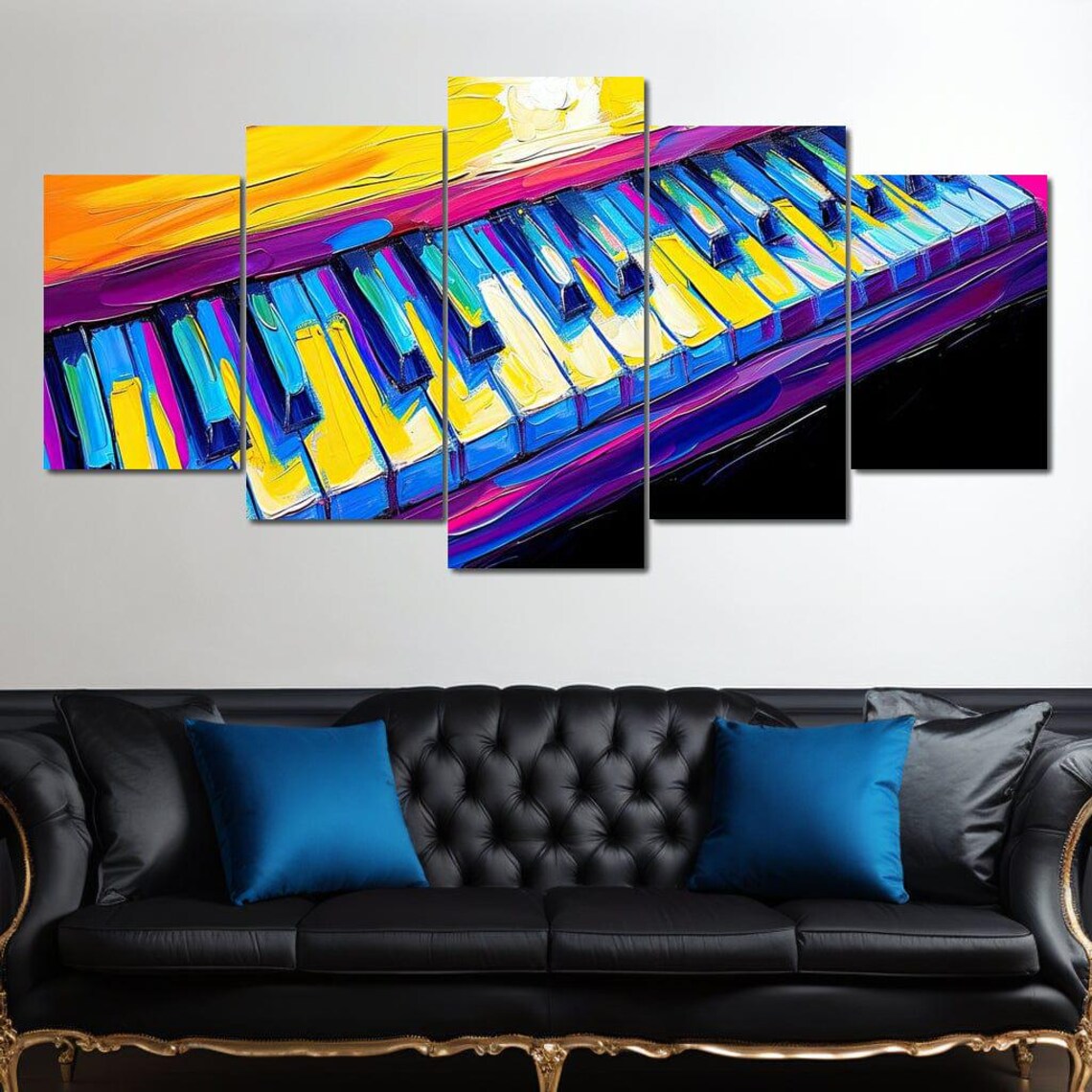 Neon Piano Keyboard Abstract Painting Colorful Musical Keys Wall Art Poster - Image 4
