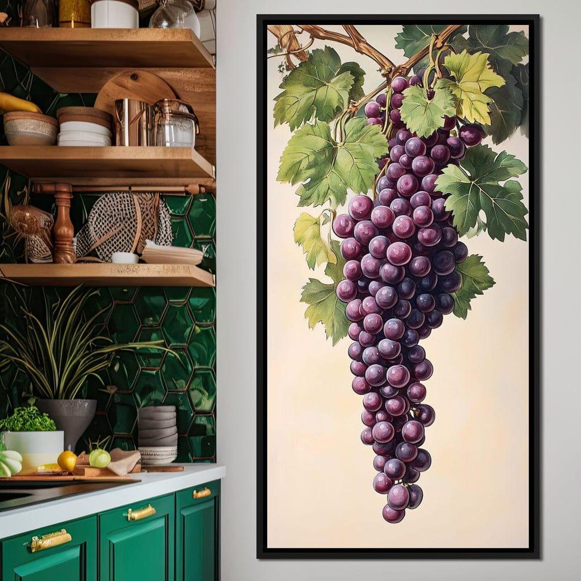 Purple Grape Cluster Vintage Botanical Vine Kitchen Decor Wall Art