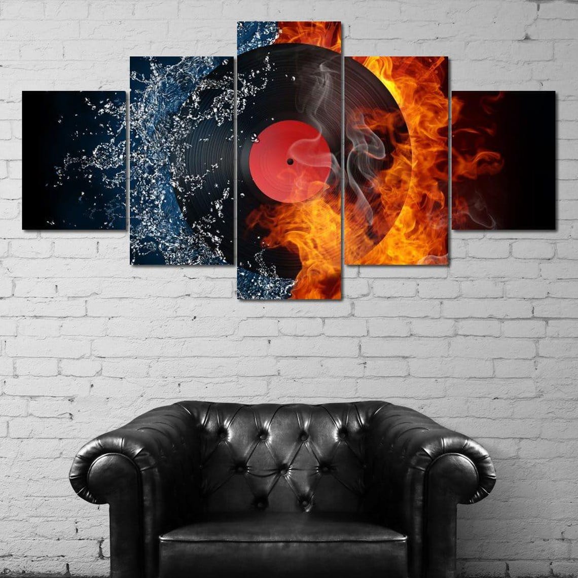 Vinyl Record In Fire And Water Dramatic Music Art Modern Wall Poster - Image 4