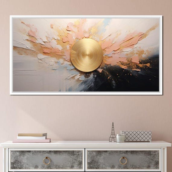 Auroral Resonance Sunrise Modern Abstract Geometric Wall Art Golden Circle Painting Elegant Home Decor By Nichecanvas