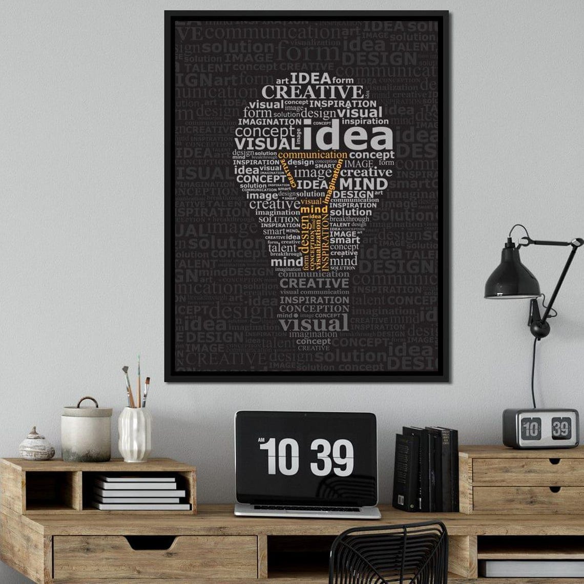 Creative Idea Lightbulb Word Art Black Inspirational Poster For Office - Image 2