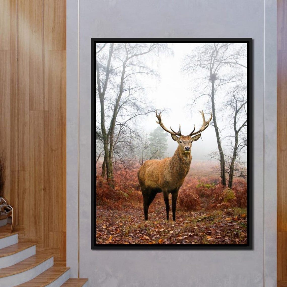 Majestic Red Deer Stag Misty Autumn Forest Wildlife Art Poster - Image 2