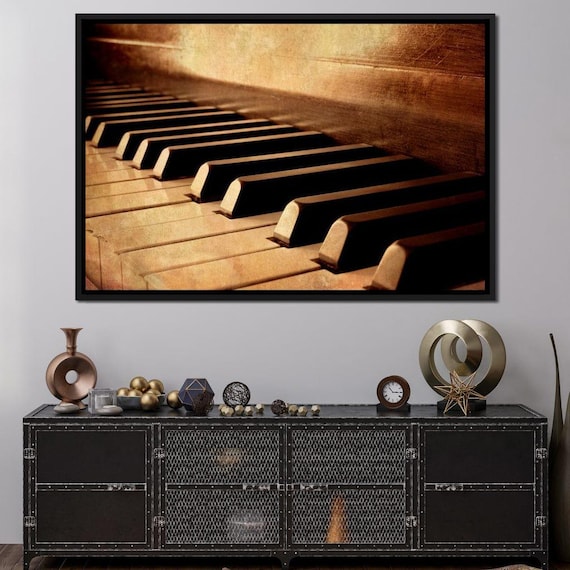 Vintage Piano Keys Close Up Sepia Rustic Music Lovers Wall Art