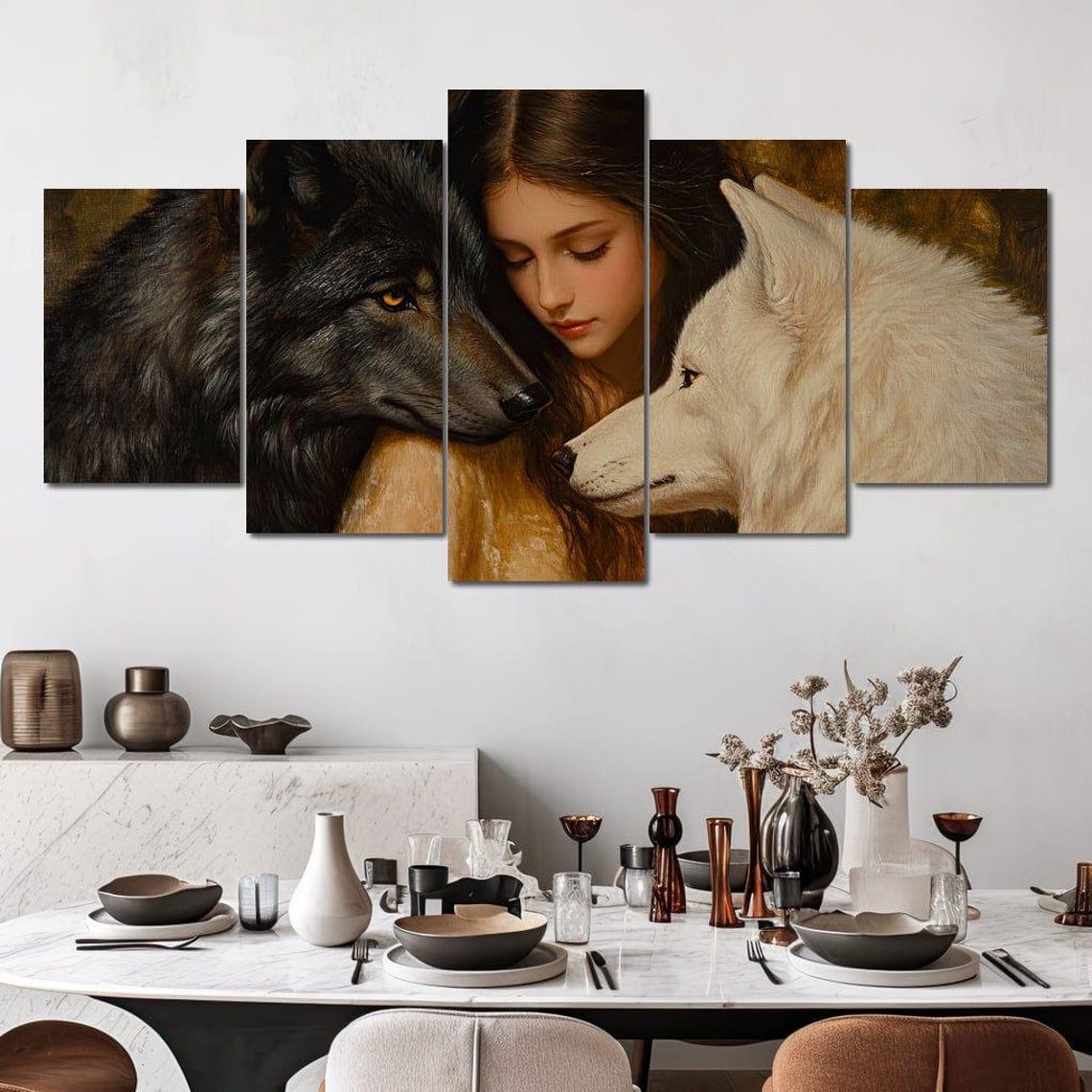 Harmony Of Trust And Companionship Mystic Wolf And Girl Nature Wall Art Wildlife Home Decor Emotional Beauty By Nichecanvas - Image 3
