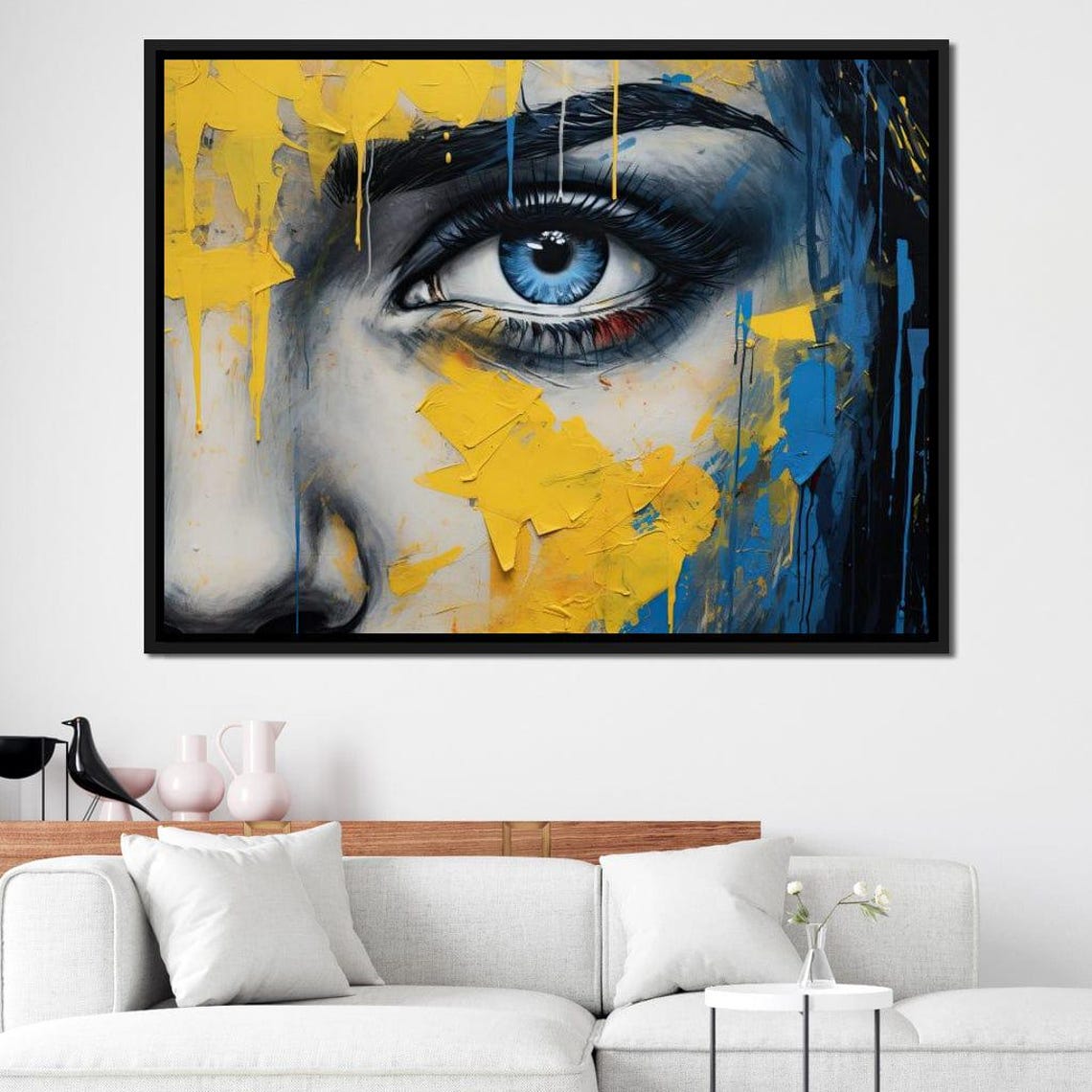 Blue Eye Yellow Graffiti Drips Urban Contemporary Eye Portrait Print - Image 3