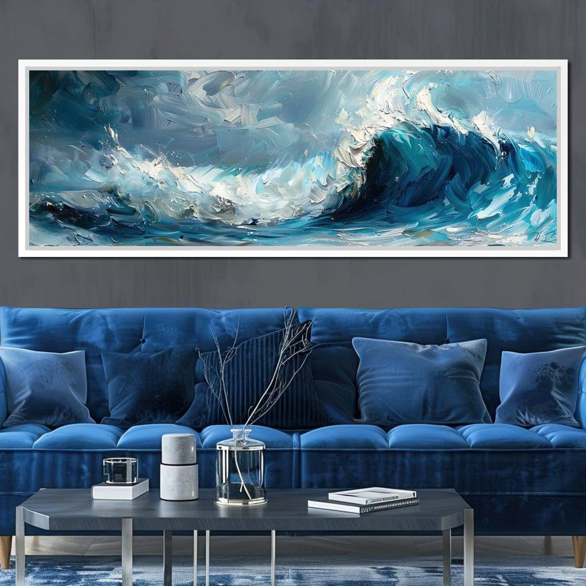 Blue Ocean Wave Crash Panoramic Coastal Seascape Travel Poster - Image 2