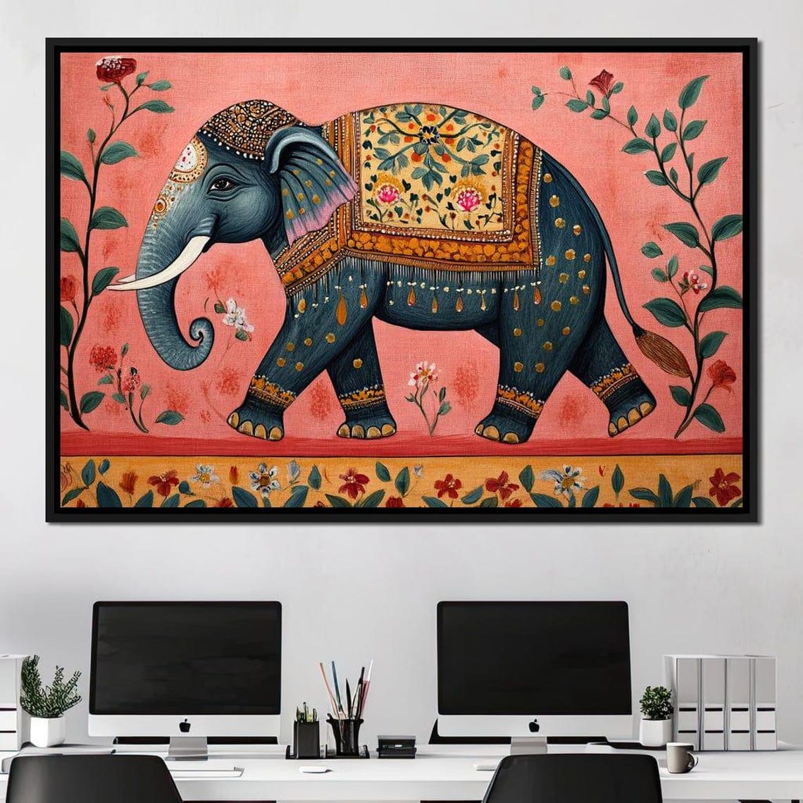 Coral Pink Elephant Gold Dots Ornate Traditional Floral Boho Poster - Image 4