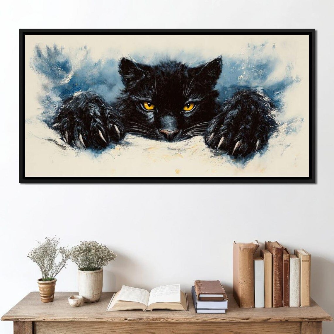 Fierce Black Panther Snow Watercolor Portrait Framed Wildcat Wall Art - Image 4
