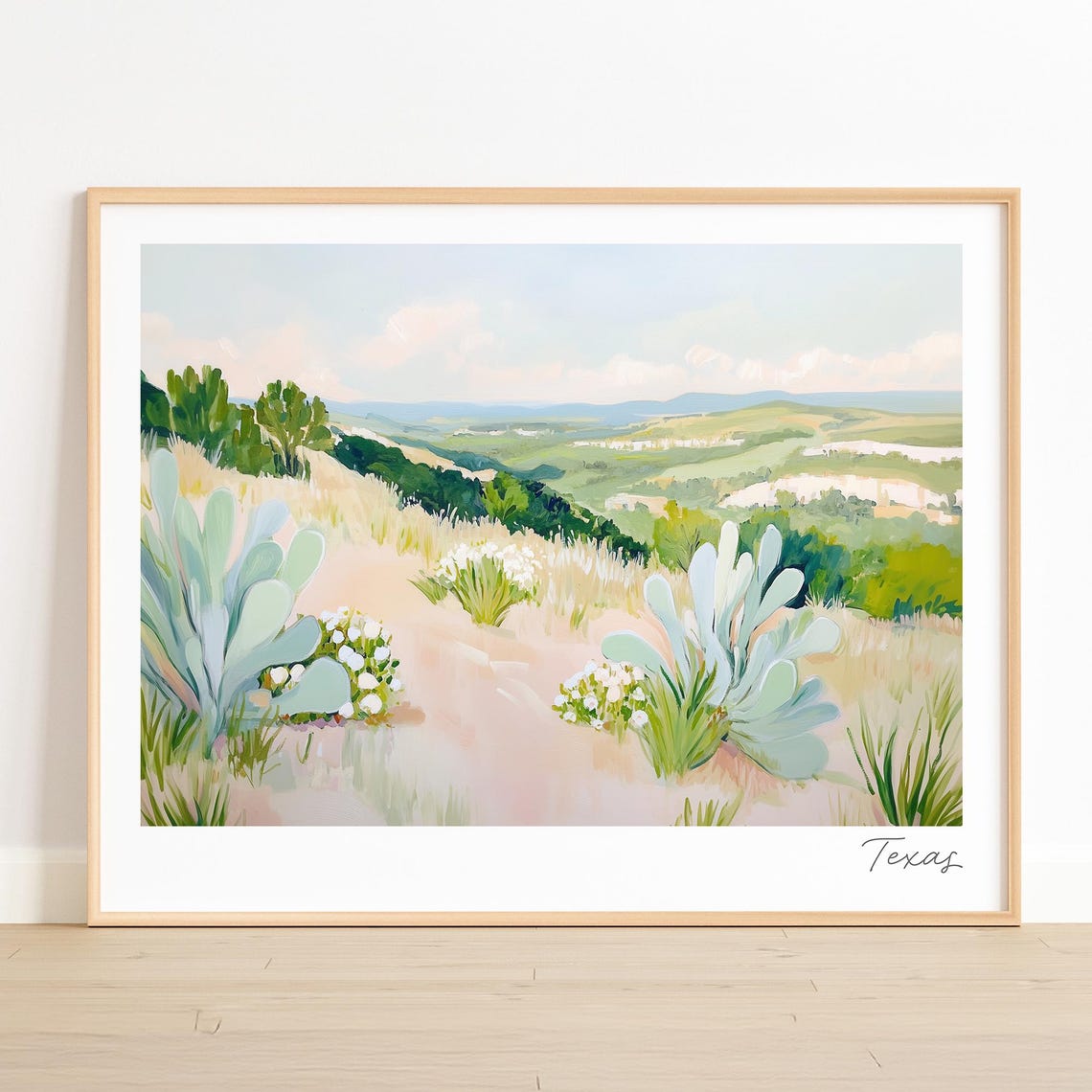 Texas Hill Country Pastel Agave Wildflowers Landscape Poster