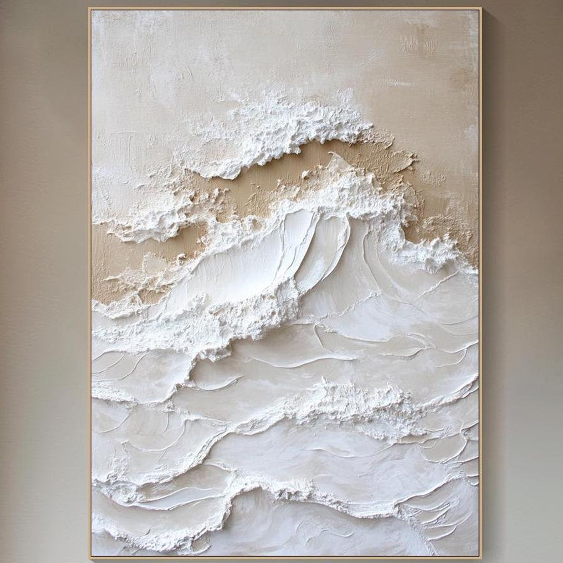 Minimalist White Textured Ocean Wave Abstract Impasto Wall Art