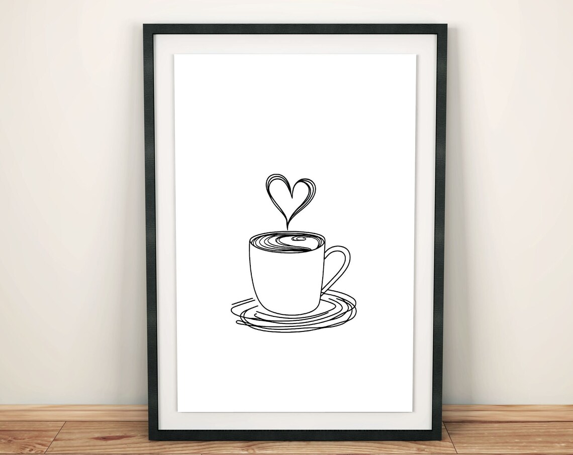 Minimalist Coffee Cup One Line Art Poster