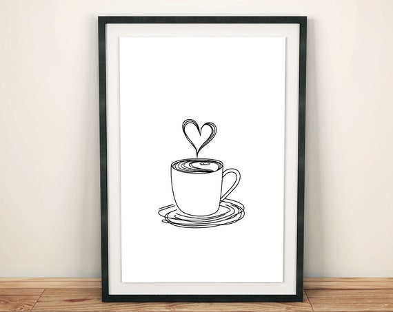 Minimalist Coffee Cup One Line Art Poster
