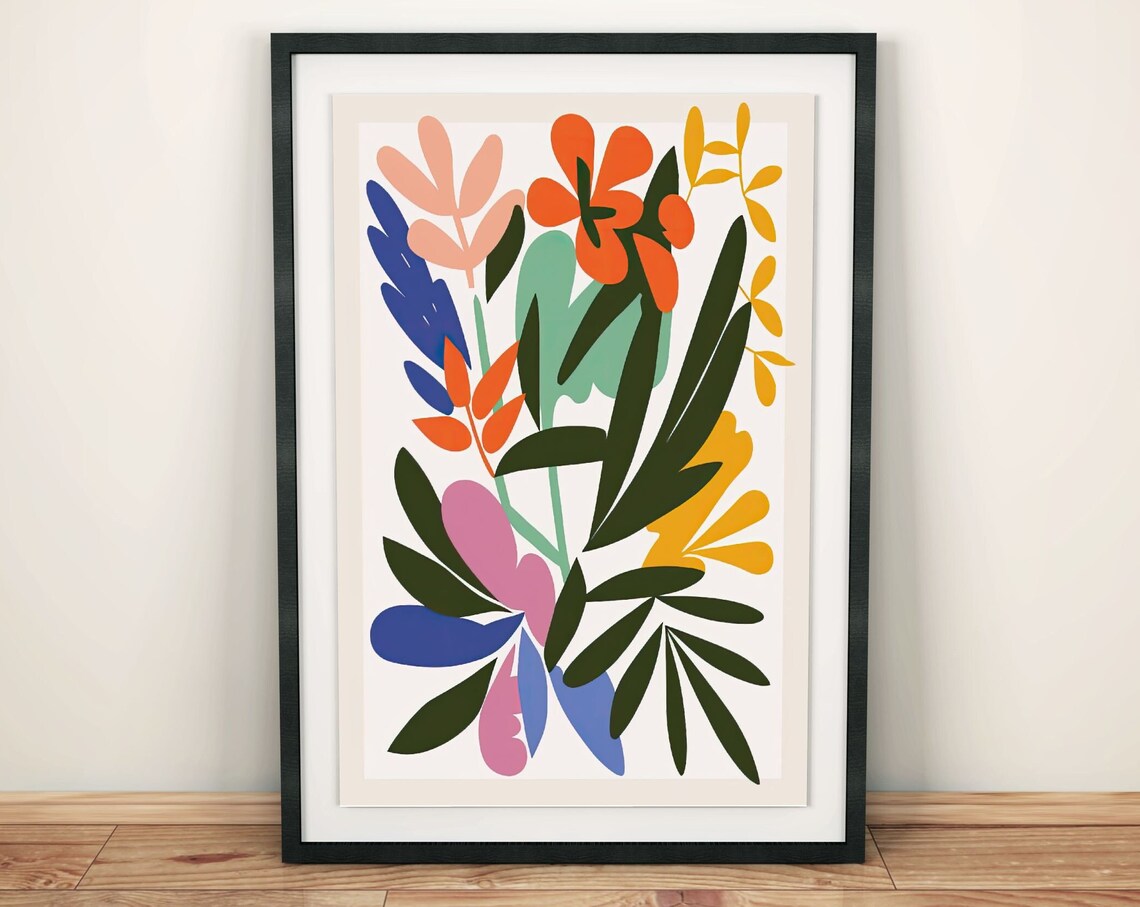 Matisse-Inspired Floral Abstract Living Room Art